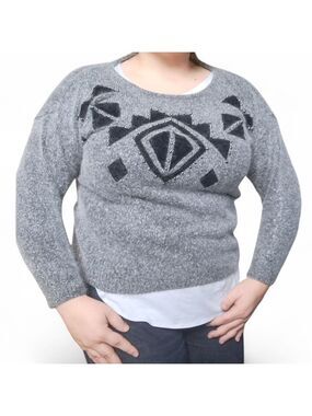 Vintage Private Party Grey Silk Blend Sweater | Geometric Beaded Neckline Large